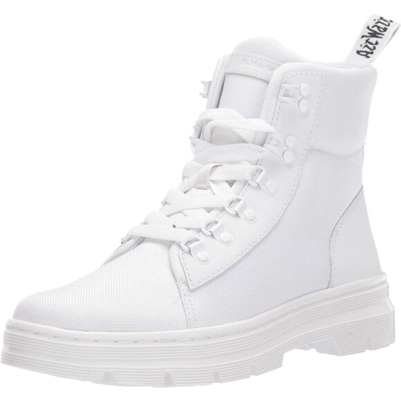 ⚡Women White Synthetic Chunky High Heel Combat Lace Up Motorcycle Wedges Boots - Picture 1 of 1